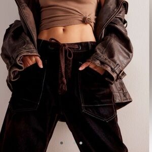 WE THE FREE PEOPLE Moxie Flocked Dark Brown Jeans Pants